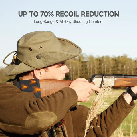 Hunter using Gel Filled Slip On Recoil Pad For Shotguns And Rifles, Shock Absorbing Buttstock Pad To Cut Recoil Up To 70 Percent