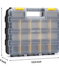 Dual Sided Tool Organizer Case with Impact Resistant Plastic 34 Compartment Hardware Box, 12.6x10.6x3 inch size