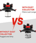 Comparison of filters with and without Dust Collector For 5 Gallon Buckets With 2.5 Inch Hose, Elbow Fittings And Metal Filter Included