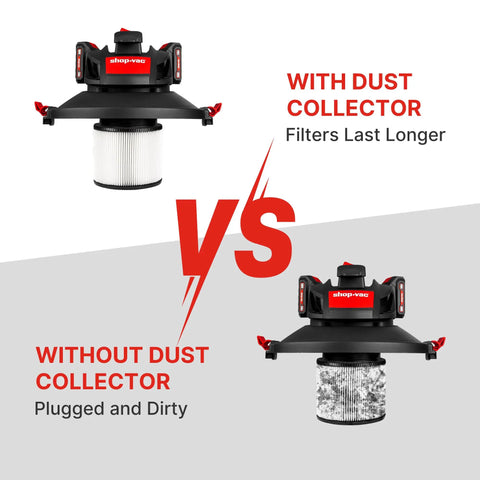 Comparison of filters with and without Dust Collector For 5 Gallon Buckets With 2.5 Inch Hose, Elbow Fittings And Metal Filter Included