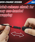 Hand demonstrating Three Piece Quick Release Impact Bit Holders Set With One Half Inch, Three Eighths Inch And One Quarter Inch Square Drive To One Quarter Inch Hex Shank Adapters For Impact Wrenches And Ratchets, Fast Quick Change Bit Conversion For Tough Jobs.