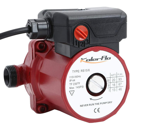 Close-up of Hot Water Recirculating Pump With Stainless Steel Head and Aluminum Housing, showcasing control settings