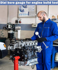 Mechanic using Dial Indicator Bore Gauge Set 2 To 6 Inches With 0.001 Inch Precision on engine block in workshop