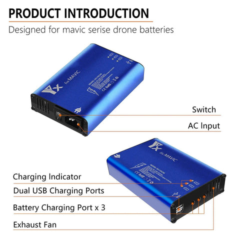Parallel 158W Fast Charging Hub For DJI Mavic Pro 1st Gen And Mavic Pro Platinum Alpine White showing ports and indicators