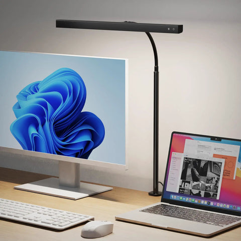 LED Desk Lamp For Office And Home With Adjustable Gooseneck, 12W Touch Control Dimmable Brightness, Eye Caring Light