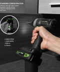 20V Cordless Impact Driver With One Quarter Inch Hex Chuck LED Work Light Includes Six Bit Set Variable Speed Trigger From Zero To Two Thousand Eight Hundred RPM One Point Three Amp Hour Battery And Charger Included being used on furniture