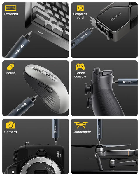 Slick Cordless Mini Electric Screwdriver Kit with 123 Precision Bits for repairing keyboard, graphics card, mouse, game console, camera, and quadcopter.