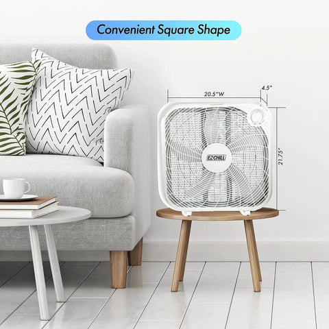 20 Inch Box Fan With 3 Speed Full Power Air Circulation for Window or Floor Use in Bedroom or Office, safe sturdy design