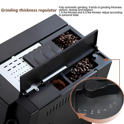 Smooth Operator Electric Espresso Machine With Creamy Milk Frother And Custom Grind Settings Smart Touch Screen Control showing grinding thickness regulator.