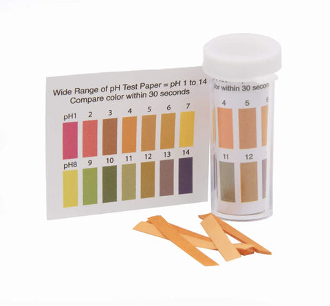 Wide Range pH Test Paper Strips 1 To 14, 100 Strips Per Pack, 10 Pack Bundle, with color indicator card and strips visible