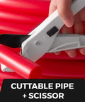 Close-up of Red PEX Tubing With O2 Barrier EVOH For Radiant Floor Heating And Potable Water, Five Eighth Inch Diameter being cut with scissors