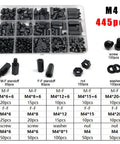 Black Nylon Insulated Hex Standoff Spacer Set For M2 M2.5 M3 M4 Hardware Includes Nuts Washers And Screws 445 Piece Assortment Kit For Precise Component Spacing And Clean Gapless Assembly, M4 445 pcs kit