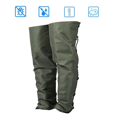 Snake Bite Guard Leg Gaiter Built For Hiking And Camping With Reinforced Double Sailcloth And Tough Stitching, green gaiters front view