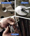 Close-up image showing Tap Extractor Set 3 4 Flute Steel Broken Head Taps Remover being used to remove damaged and rusty screws.