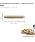 Heavy Duty 1/4 Inch By 2 Inch Kiln Dried Birch Wood Dowel Pins 100 Pack with dimensions and fluted design for easy assembly.