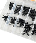 Vacuum connector assortment kit in black nylon; front view of clear plastic organizer with 12 sizes.