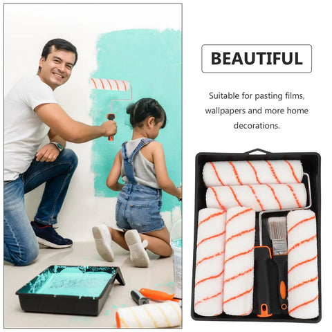 Pro Level Heavy Duty Paint Roller Brush Set With Comfortable Tpr Rubber Grip And Sturdy Steel Tray Frame used for painting walls.