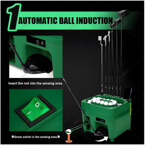 Launch Monitor With Automatic Ball Dispenser And Swing Trainer For Indoor And Outdoor Golf Practice, green ball unit