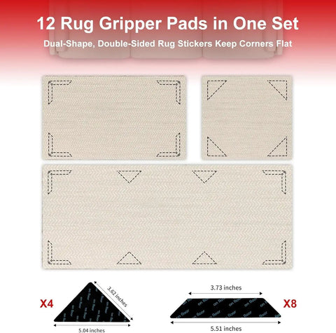 12 Pack Rug Gripper Tape Set For Area Rugs Non Slip Double Sided Carpet Tape Pads For Hardwood Floors