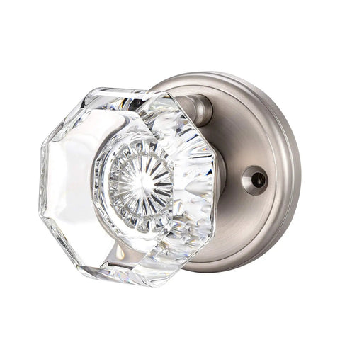 Crystal Glass Interior Door Knob With Privacy Lock for Bathroom And Bedroom, Satin Nickel Finish, Easy Install, Sleek Modern Vibe