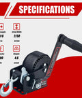 Heavy Duty 600 Lb Boat Trailer Winch With Black Polyester Strap Anti Slip Handle Hand Crank Two Way Ratchet Forward And Backward For ATV UTV Jet Ski Small Trailer