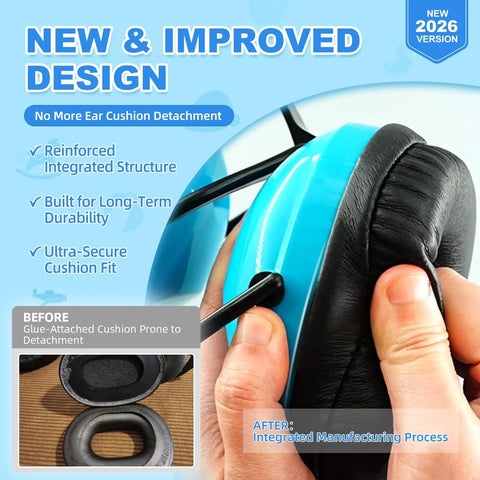 Close-up of Kids Ear Protection 2 Pack Noise Canceling Headphones For Concerts And Loud Events with durable cushioned earpads.