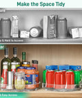 Before and after image of messy pantry organized with 2 Pack Nine Point Five Inch Lazy Susan Turntables For Cabinet Pantry Refrigerator Organizer Non Slip 360 Degree Spin Storage Shelves Easy Reach For Kitchen Counter Closet Drawer Grab And Go Cans Bottles Jars.