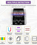 Money Counter Machine With Value Count And Fake Bill Detection showing multiple detection features like UV MG IR on LCD display
