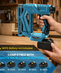 Makita 18V Compatible Cordless Brad Nailer And Stapler 2 In 1 for 18ga fasteners, held with battery pack nearby on workbench.