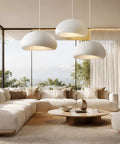 Bennyes Wabi Sabi Pendant Light 19.7 in White Modern Pendant Lights 3 Color Adjustable LED Bulb Include Japanese Ceiling Fixture in stylish living room.