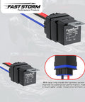 Five Pack Four Pin Forty And Thirty Amp 12V DC Waterproof Relays with Tinned Copper Wires Dual Relay SPDT for Fuel Pump and Fan