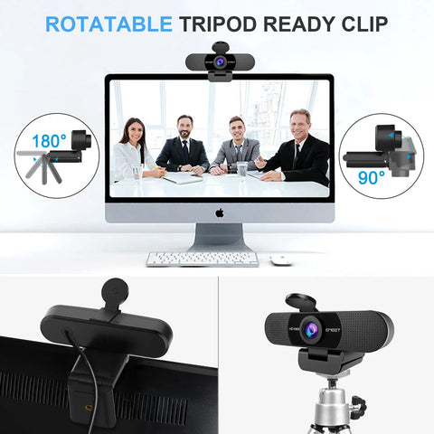Top Rated Full Hd Webcam Equipped With Dual Noise Canceling Mics And Sliding Privacy Cover on monitor with rotatable clip.