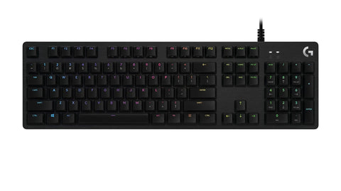 Top view of Fire Black RGB Mechanical Gaming Keyboard With Clicky Switches And Lightsync Customizable Backlighting Plus Easy Access USB Passthrough Port For Serious Playtime Vibes Renewed.