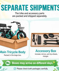Electric Tricycle For Adults With Passenger Seat And 1350W Peak Power Ride Ready 48V 15.6Ah Two Seater E Trike Front And Rear Baskets Rear Differential Teal Color split into main body and accessory box