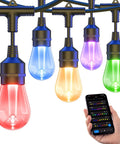 123 Ft Outdoor Color Changing String Lights With RGB CWIC LEDs, app and WiFi control, colorful bulbs, smartphone interface.