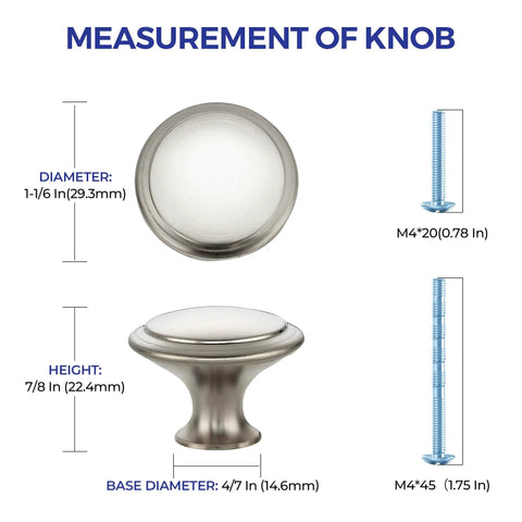 40 Pack Brushed Nickel Cabinet Knobs One And One Quarter Inch Round Drawer Pulls Satin Stainless Steel with measurements