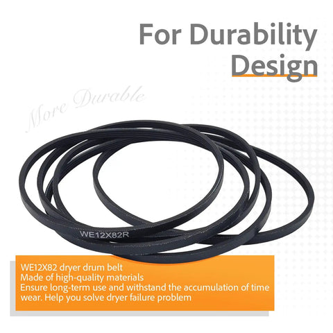 87 Inch 4 Rib Dryer Belt Replacement One Quarter Inch Wide For Wide Range Of Front Load Dryers Includes WE12X82 WE12X10014 AP4379804 WE12X42 WE12X82P Durable Construction For Long Lasting Performance Easy To Install With Minimal Tools, black WE12X82R dryer drum belt