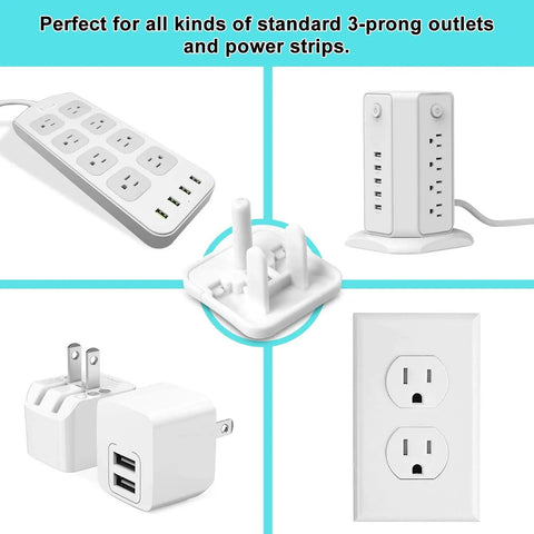 55 Pack Outlet Covers With Hidden Pull Handle Baby Proofing Plug Covers 3 Prong Child Safety Socket Covers Electrical Outlet Protectors Kid Proof Outlet Caps For Home And Nursery shown with various outlets and power strips.