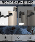 Comparison of Wrap Around Curtain Rods Beefy Blackout Heavy Duty 1 Inch Curtain Pole in matte black before and after window setup.