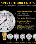 All In One Hydraulic Pressure Test Kit With Five Gauges 10 100 250 400 600 Bar 13 Test Couplings And 14 Tees
