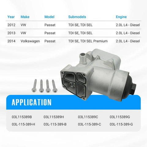 Upgraded Aluminum Oil Cooler Filter Housing Assembly With Gasket For 2012 2013 2014 VW Passat TDI 2.0L Diesel SE SEL Premium Models