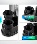 Close-up of 1.5 HP Submersible Sump Pump With 6000 GPH Flow, showing cast iron construction and NPT threaded connections.