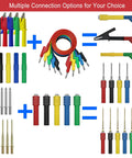 30 Piece Silicone Banana Plug Test Leads Kit With 4mm Stackable Banana Plugs, Threaded Probes, Alligator Clips shown in various colors