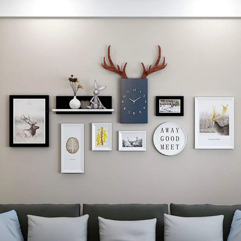 Gallery wall with frames using All In One Picture Hanging Kit With D Ring Hangers And Screws, Aluminum Sleeves, 100 Feet Wire.