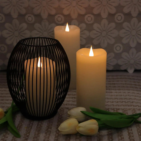 3 Pack Flickering Flameless LED Pillar Candles Battery Operated With Timer Real Wax Ivory 3D Moving Flame Creates Cozy Ambient Glow