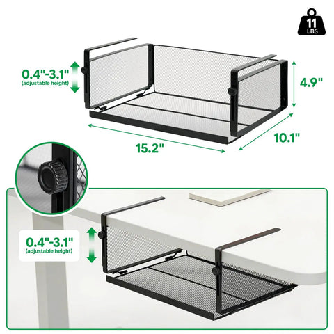 Under Desk Organizer With Heavy Duty C Clamp, Adjustable Height Keyboard And Mouse Shelf, Carbon Steel Black dimensions