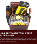 Front view of Belt Worn 4 In 1 Tool And Tape Holder With Four Times Tool Capacity Includes 2003 Oxy Tool Shield Made In USA