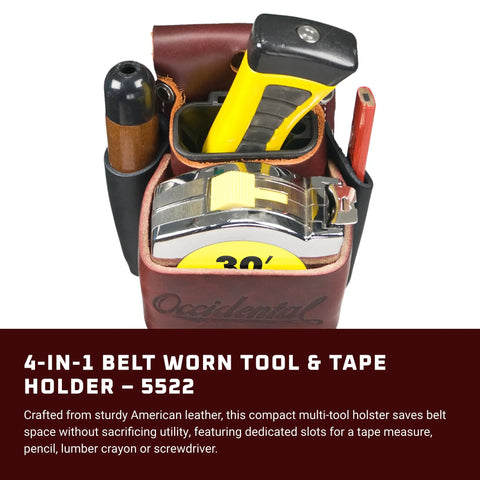 Front view of Belt Worn 4 In 1 Tool And Tape Holder With Four Times Tool Capacity Includes 2003 Oxy Tool Shield Made In USA