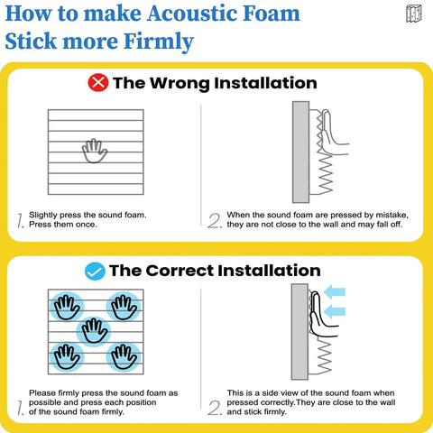How to make Acoustic Foam Stick more Firmly with correct installation instructions. Includes images and guidelines for proper placement.