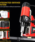 1300W Portable Magnetic Drill Press For Steel Beams And Metalworking Projects With 2 Inch Boring Capacity 810 Rpm Variable Speed And Ten Speed Settings Includes Quick Change Chuck And Eighteen Piece Bit Set showing integrated defense system components.